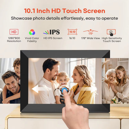 Frameo digitale fotolijst 10,1 inch 32 GB / 64 GB Smart WiFi digitale fotolijst met 1280x800 IPS HD touchscreen wandmontage