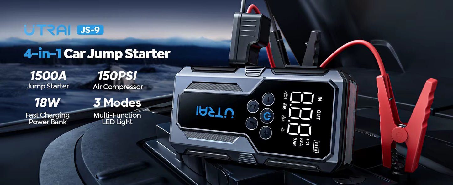 UTRAI 1500A Auto Jump Starter Power Bank Draagbare 150PSI Luchtpomp Auto Batterij Noodversterkers Startapparaat Auto Starter