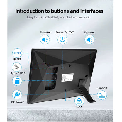 Frameo digitale fotolijst 10,1 inch 32 GB / 64 GB Smart WiFi digitale fotolijst met 1280x800 IPS HD touchscreen wandmontage